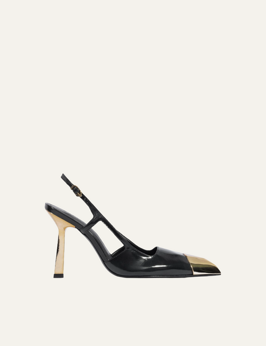 SCHUTZ BLACK LEATHER PATENT SLINGBACK PUMP
