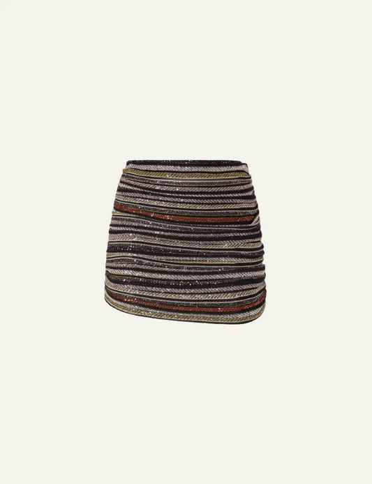 MISSONI ASYMMETRICAL HERRINGBONE STRIPE KNIT MINI SKIRT