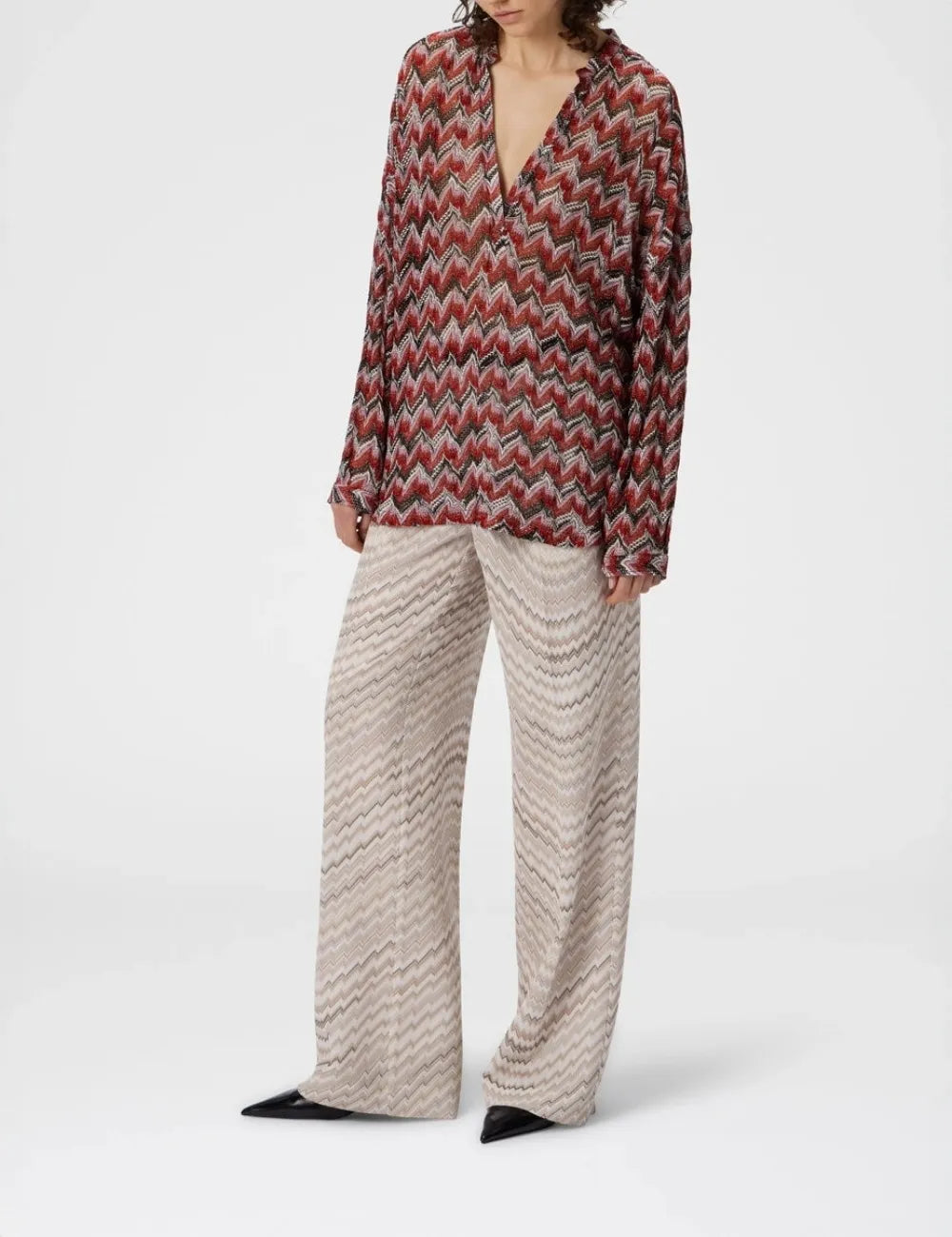 MISSONI Oversized Blouse with Mandarin Collar and V-Neck
