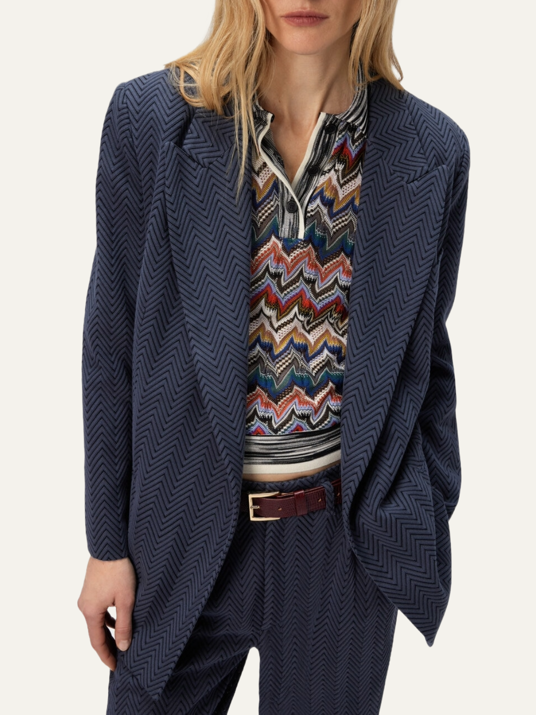 MISSONI Single-Breasted Blazer with Zigzag Pattern
