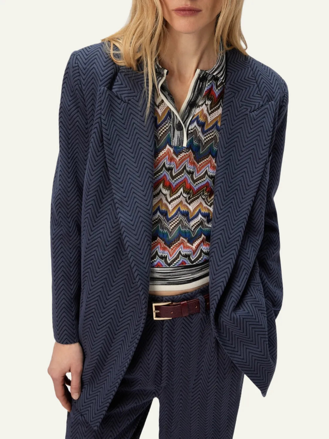 MISSONI Single-Breasted Blazer with Zigzag Pattern