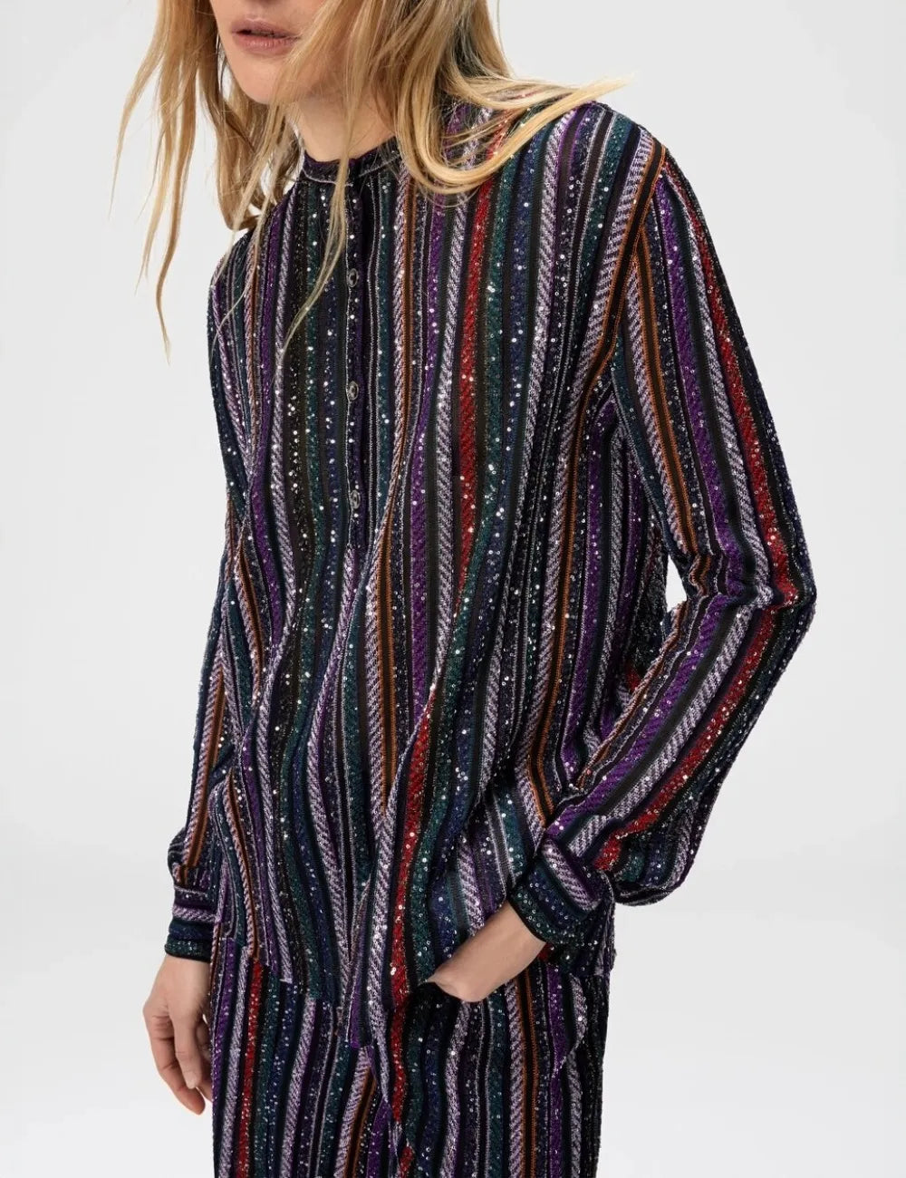 MISSONI Henley Blouse with Mandarin Collar