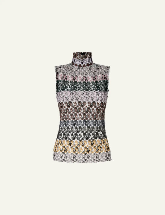 MISSONI High-Neck Top in Striped Embroidered Lace
