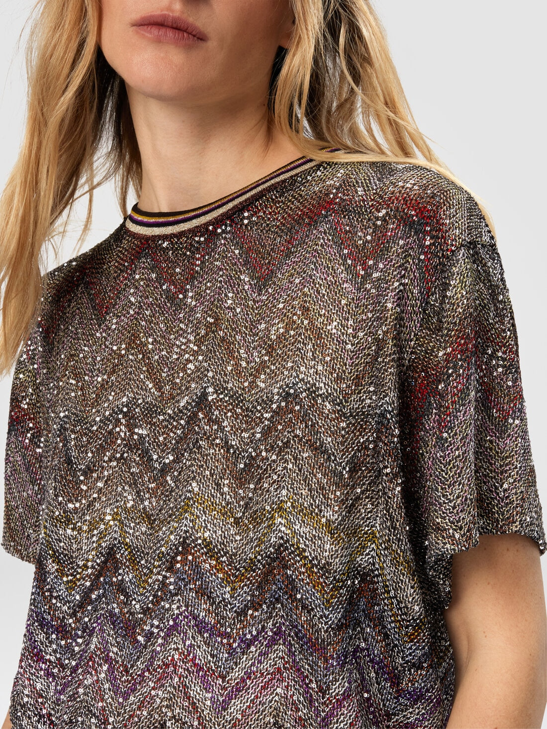 MISSONI Short Sleeve T-Shirt with Zigzag and Sequins
