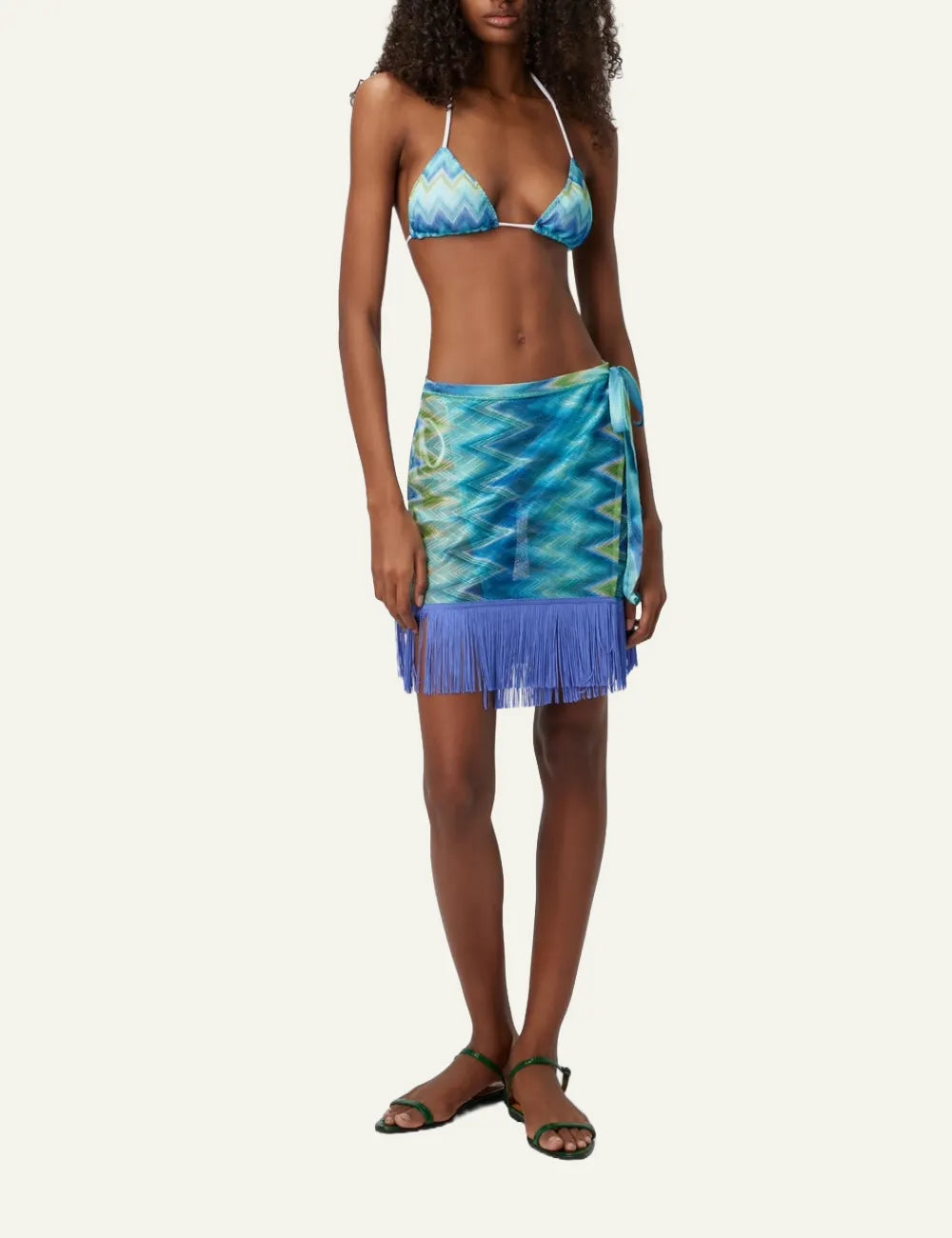 MISSONI Wrap Skirt with Fringes and Faded Stripes