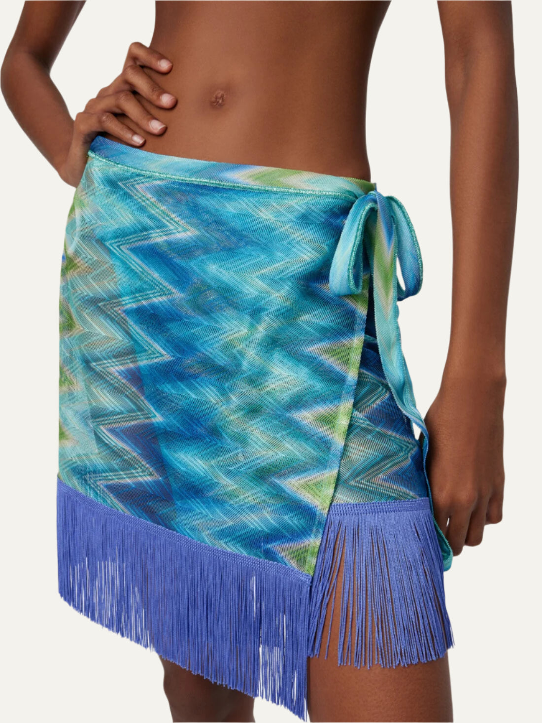 MISSONI Wrap Skirt with Fringes and Faded Stripes