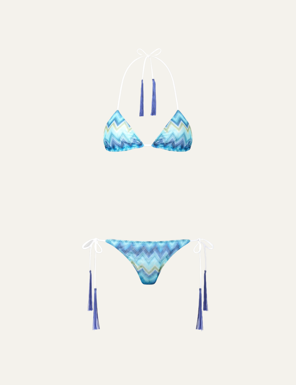 MISSONI Triangle Bikini with Tassels and Faded Stripes