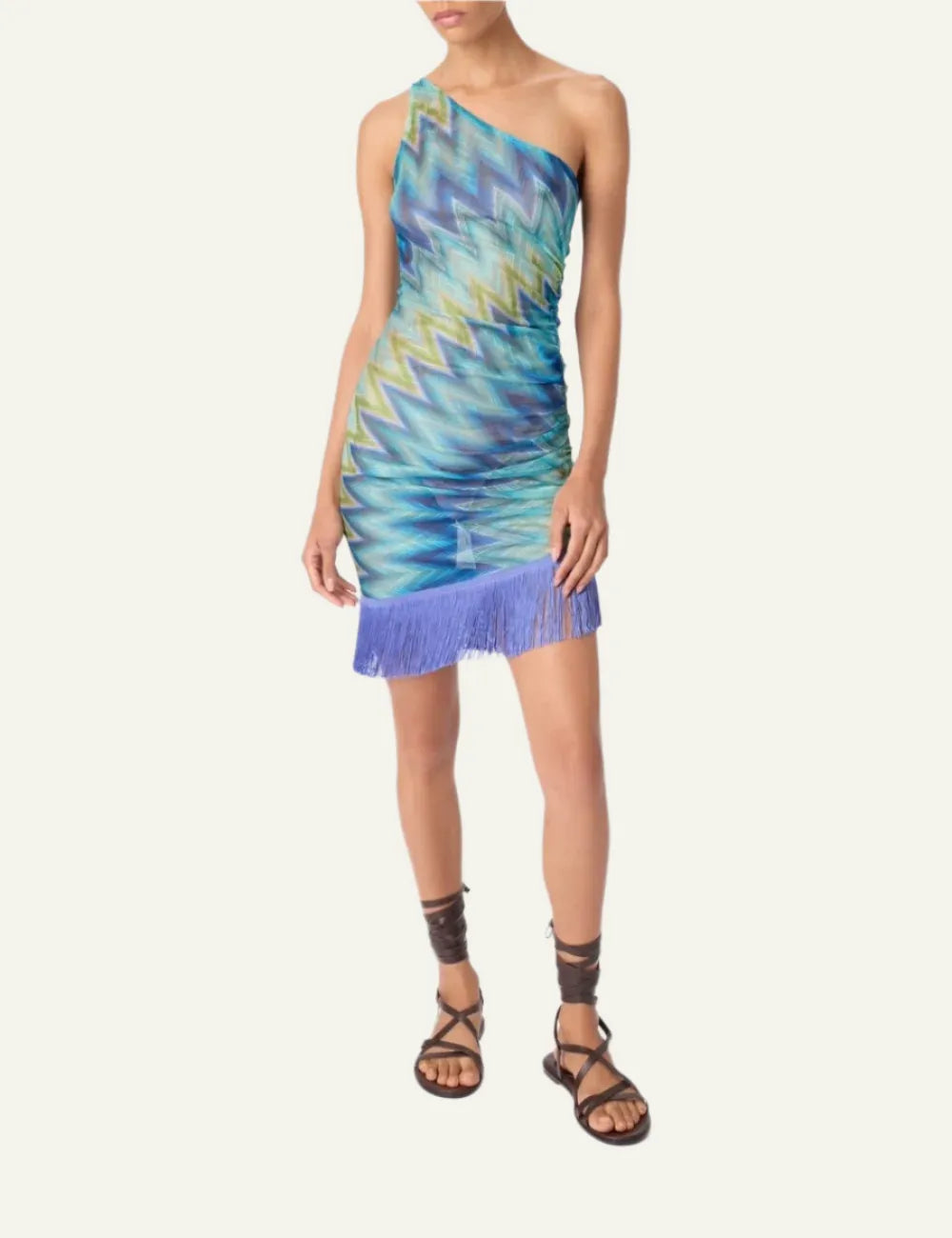 MISSONI One-Shoulder Cover-Up with Fringes and Faded Stripes