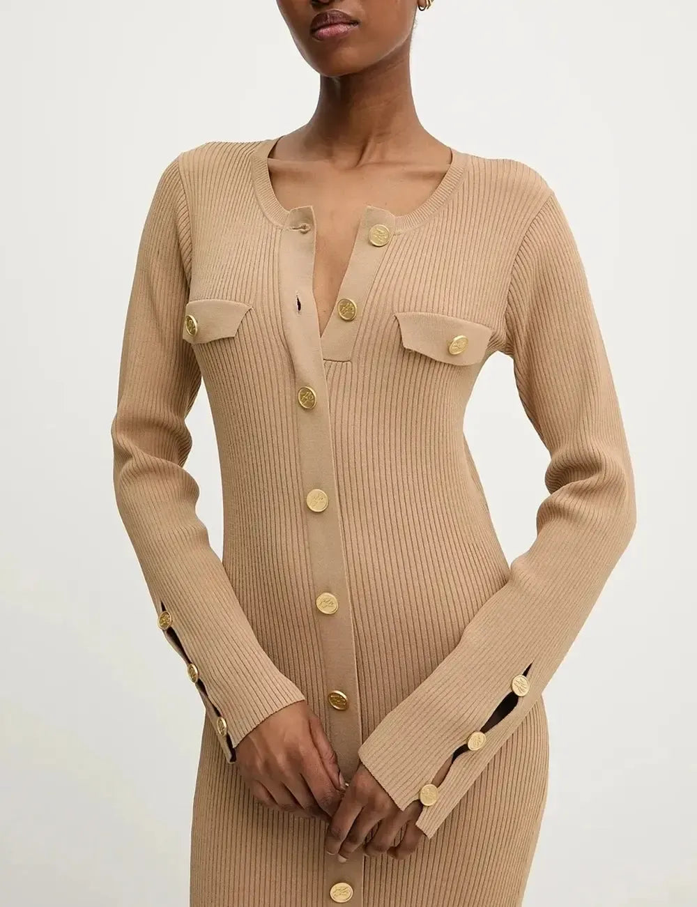 KARL LAGERFELD ELEGANT KNIT DRESS NOUGAT