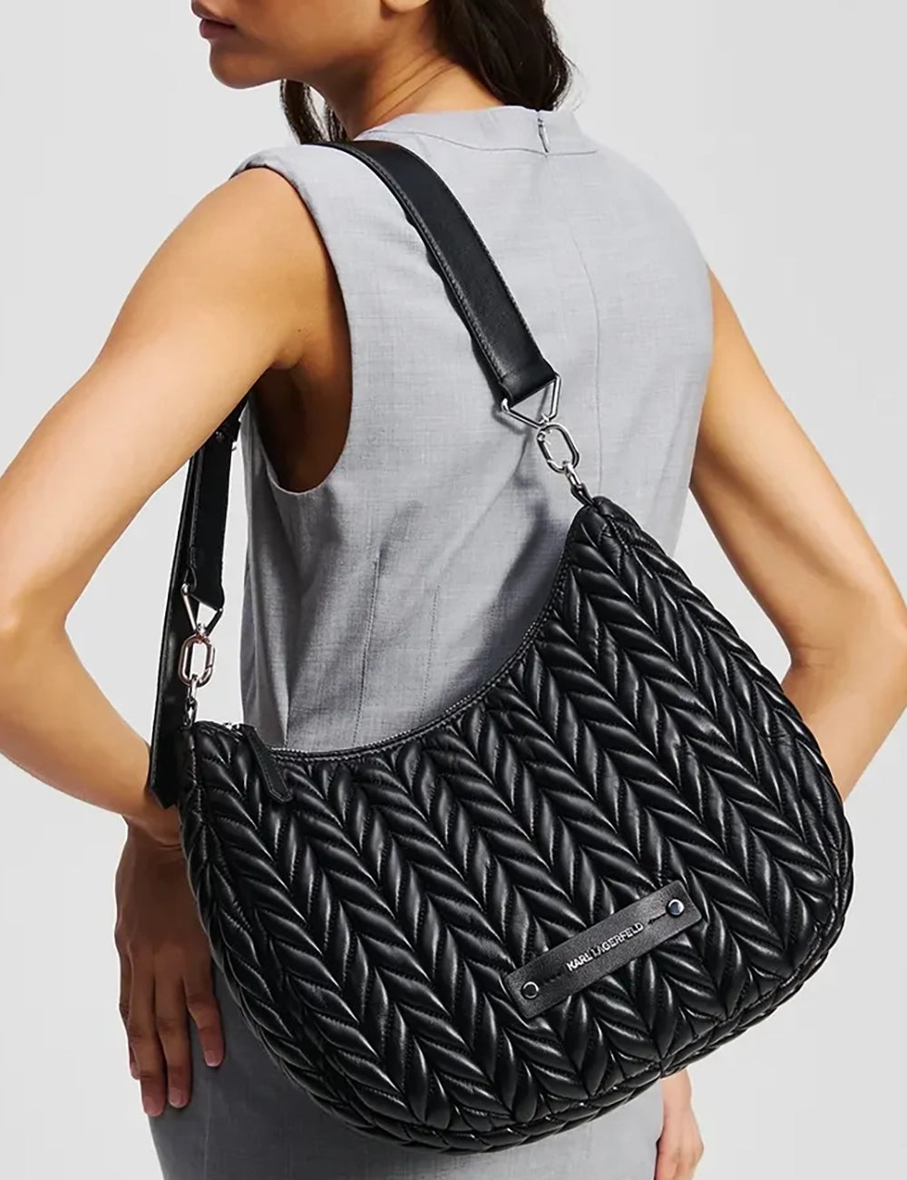 KARL LAGERFELD K/WEAVE HOBO BLACK-NICKEL