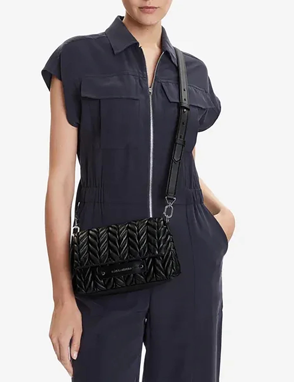 KARL LAGERFELD K/WEAVE CROSSBODY BLACK-NICKEL