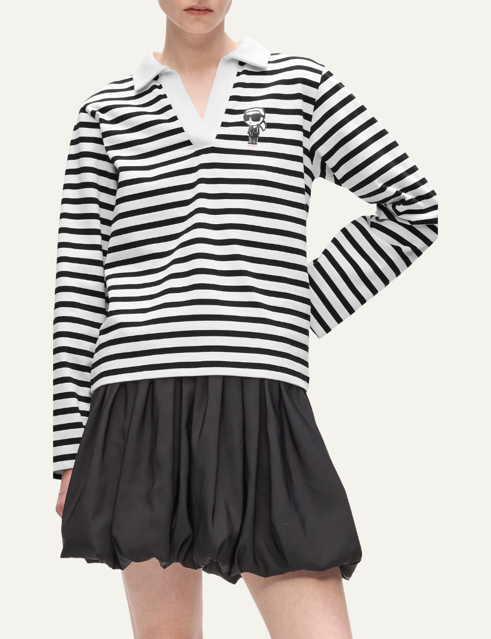 KARL LAGERFELD IKON SKETCH STRIPE LSLV POLO