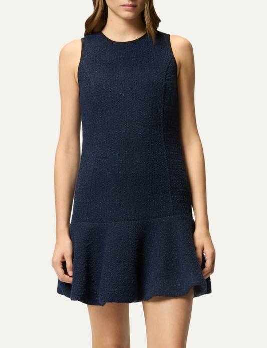 PINKO FLARED SLEEVLESS DRESS IN PATTERNED TWEED