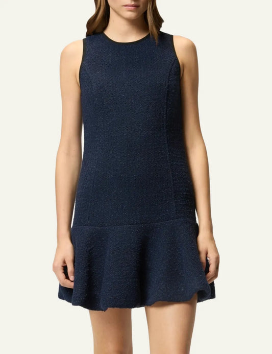 PINKO FLARED SLEEVLESS DRESS IN PATTERNED TWEED