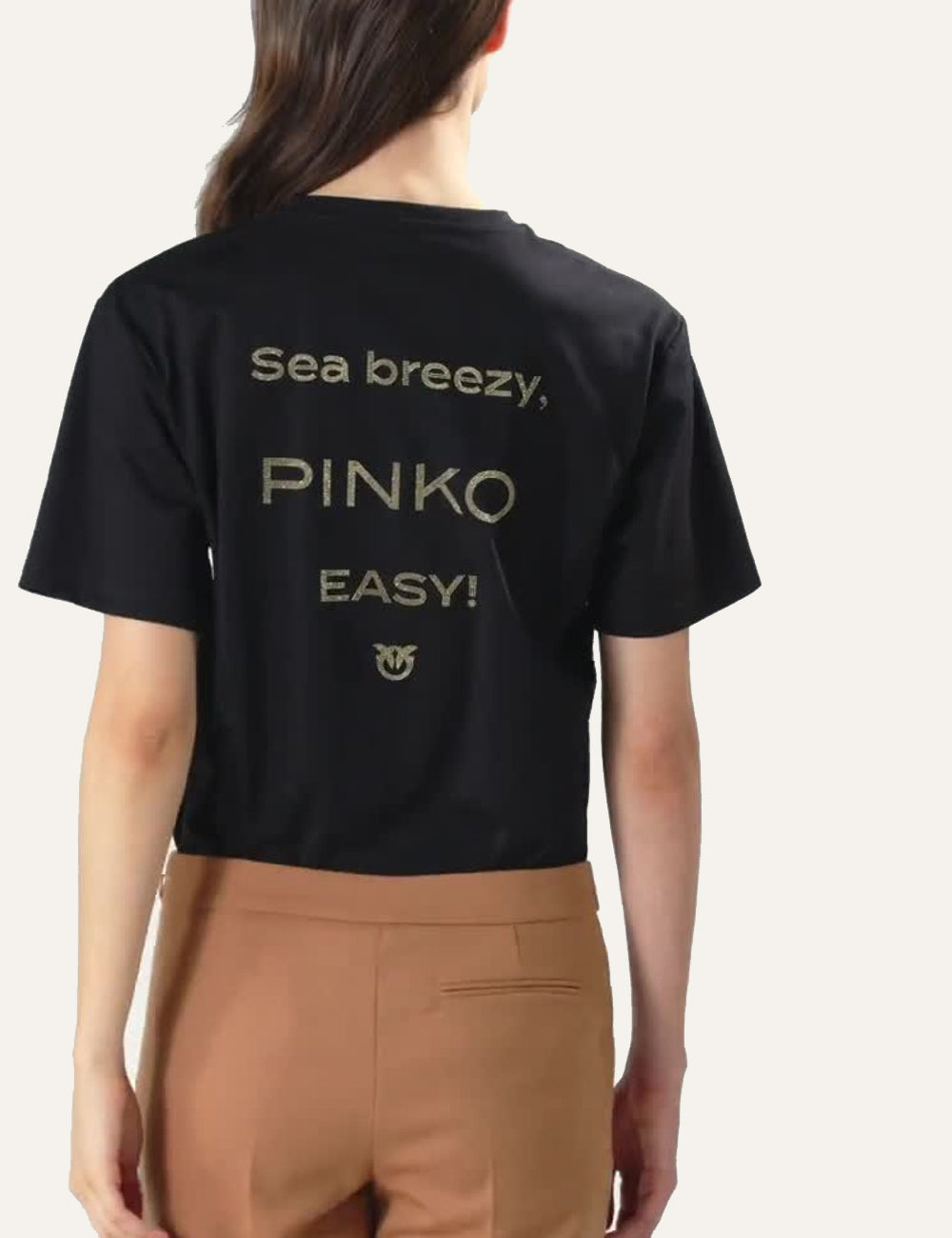 PINKO STREPITOSO T-SHIRT JERSEY LOGO STRASS PINKO EASY
