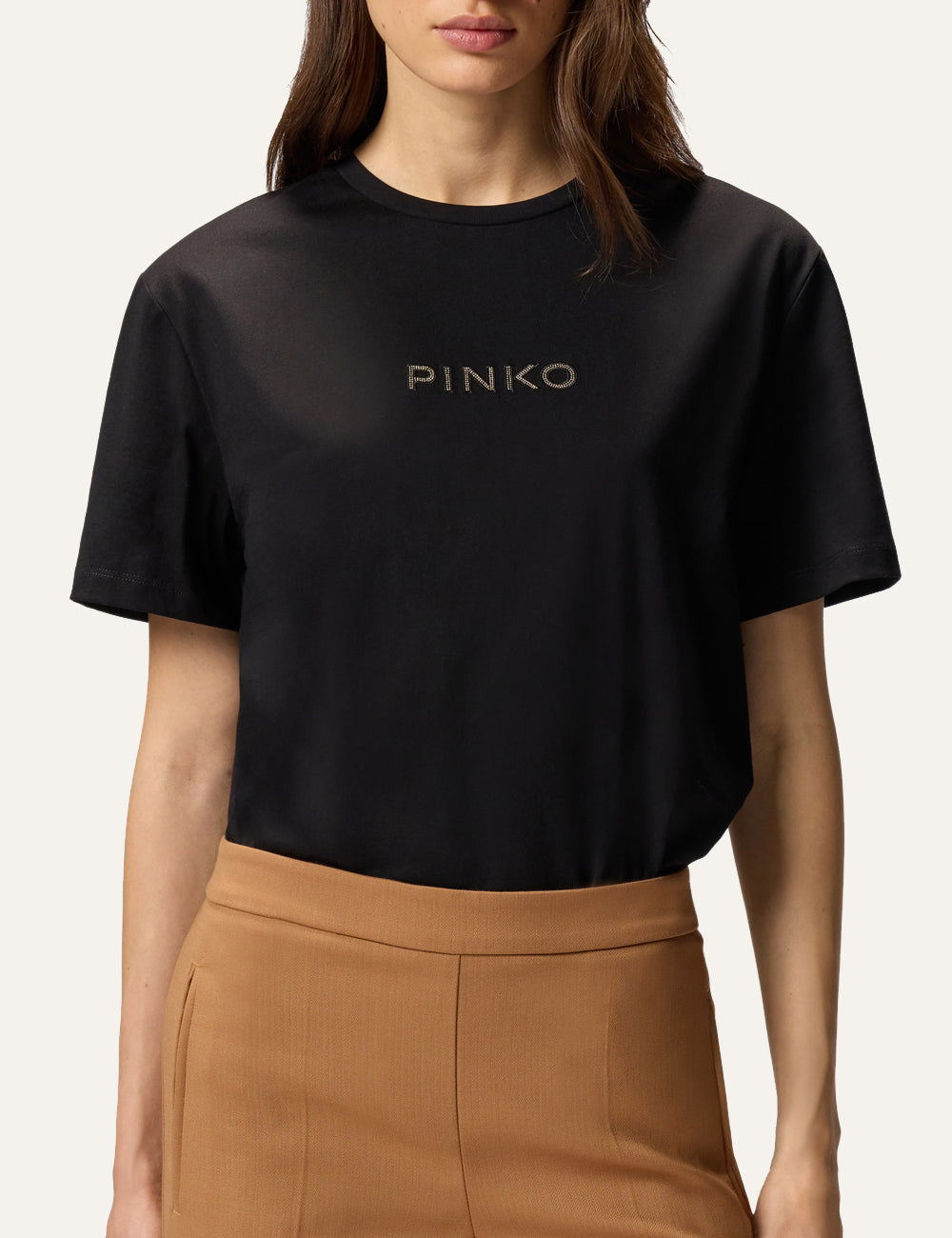 PINKO STREPITOSO T-SHIRT JERSEY LOGO STRASS PINKO EASY