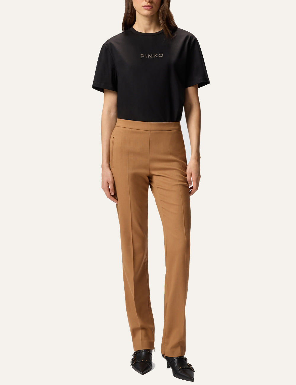 PINKO STREPITOSO T-SHIRT JERSEY LOGO STRASS PINKO EASY