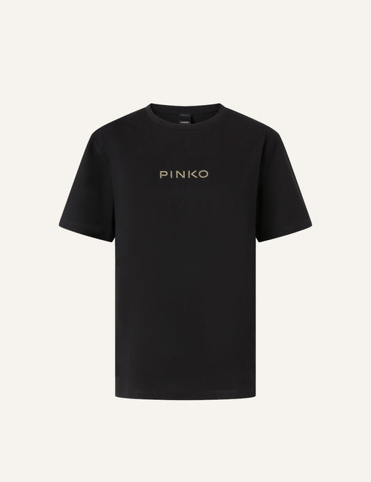 PINKO STREPITOSO T-SHIRT JERSEY LOGO STRASS PINKO EASY