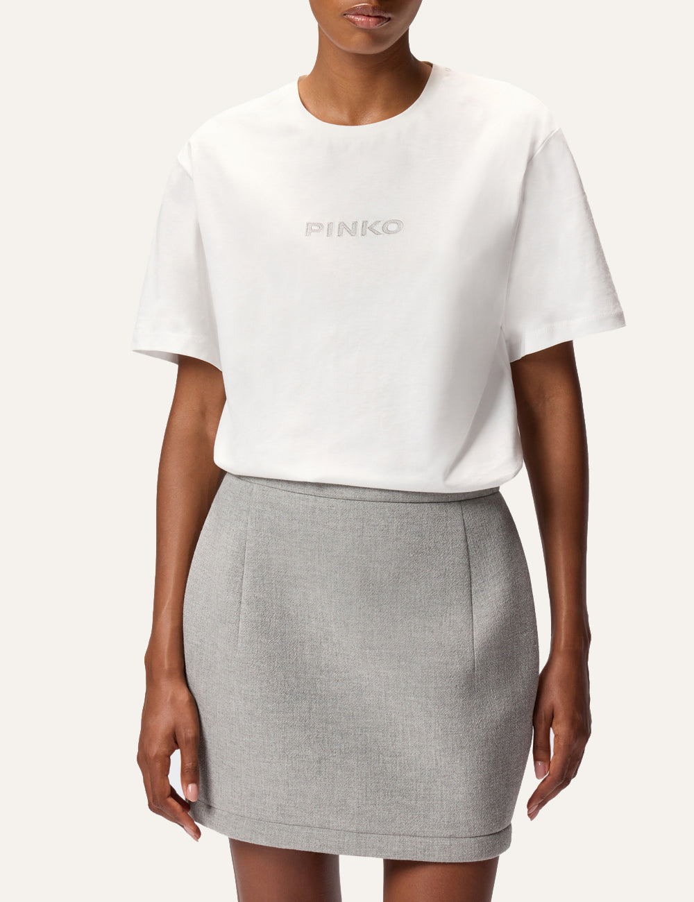 PINKO STREPITOSO T-SHIRT JERSEY LOGO STRASS PINKO WITH YOU