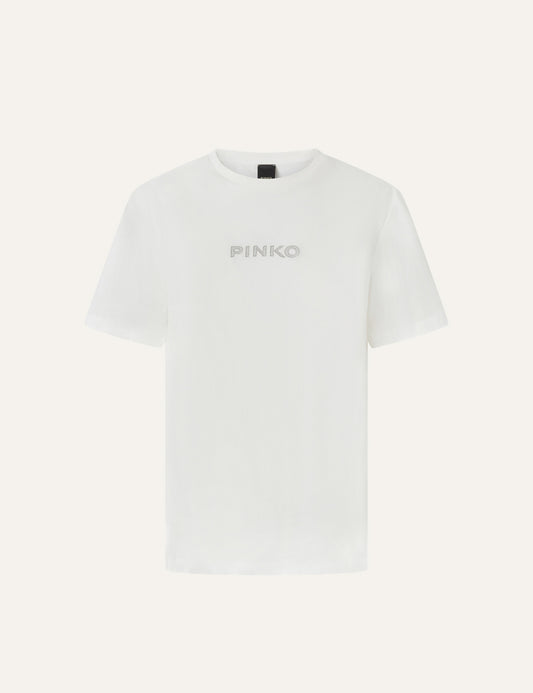 PINKO STREPITOSO T-SHIRT JERSEY LOGO STRASS PINKO WITH YOU