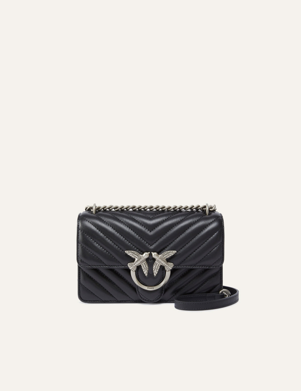 PINKO LOVE ONE LIGHT MINI VITELLO WRINKLE FLAT CHEVRON