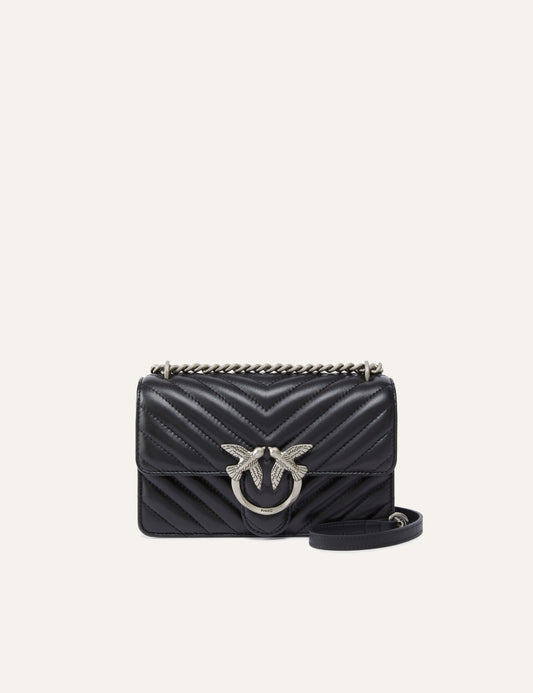 PINKO LOVE ONE LIGHT MINI VITELLO WRINKLE FLAT CHEVRON