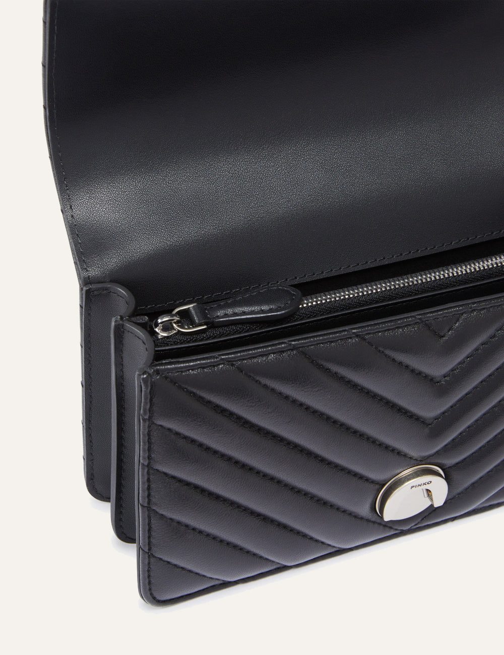 PINKO LOVE ONE LIGHT MINI VITELLO WRINKLE FLAT CHEVRON