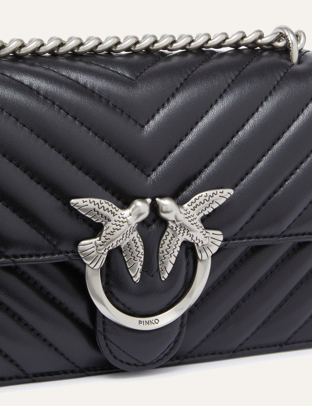 PINKO LOVE ONE LIGHT MINI VITELLO WRINKLE FLAT CHEVRON