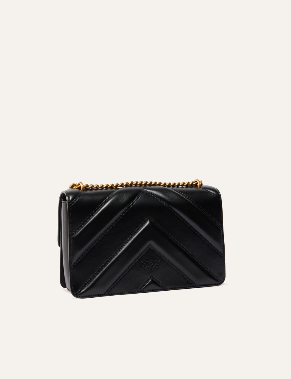 PINKO LOVE BAG ONE LIGHT MEDIUM HANDBAG IN CHEVRON NAPPA LEATHER BLACK