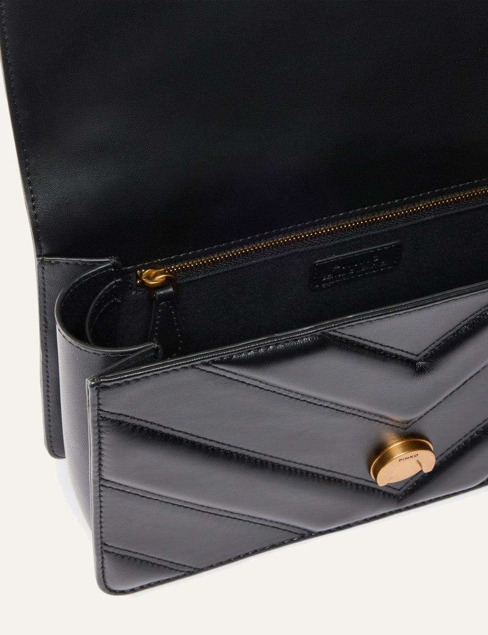 PINKO LOVE BAG ONE LIGHT MEDIUM HANDBAG IN CHEVRON NAPPA LEATHER BLACK