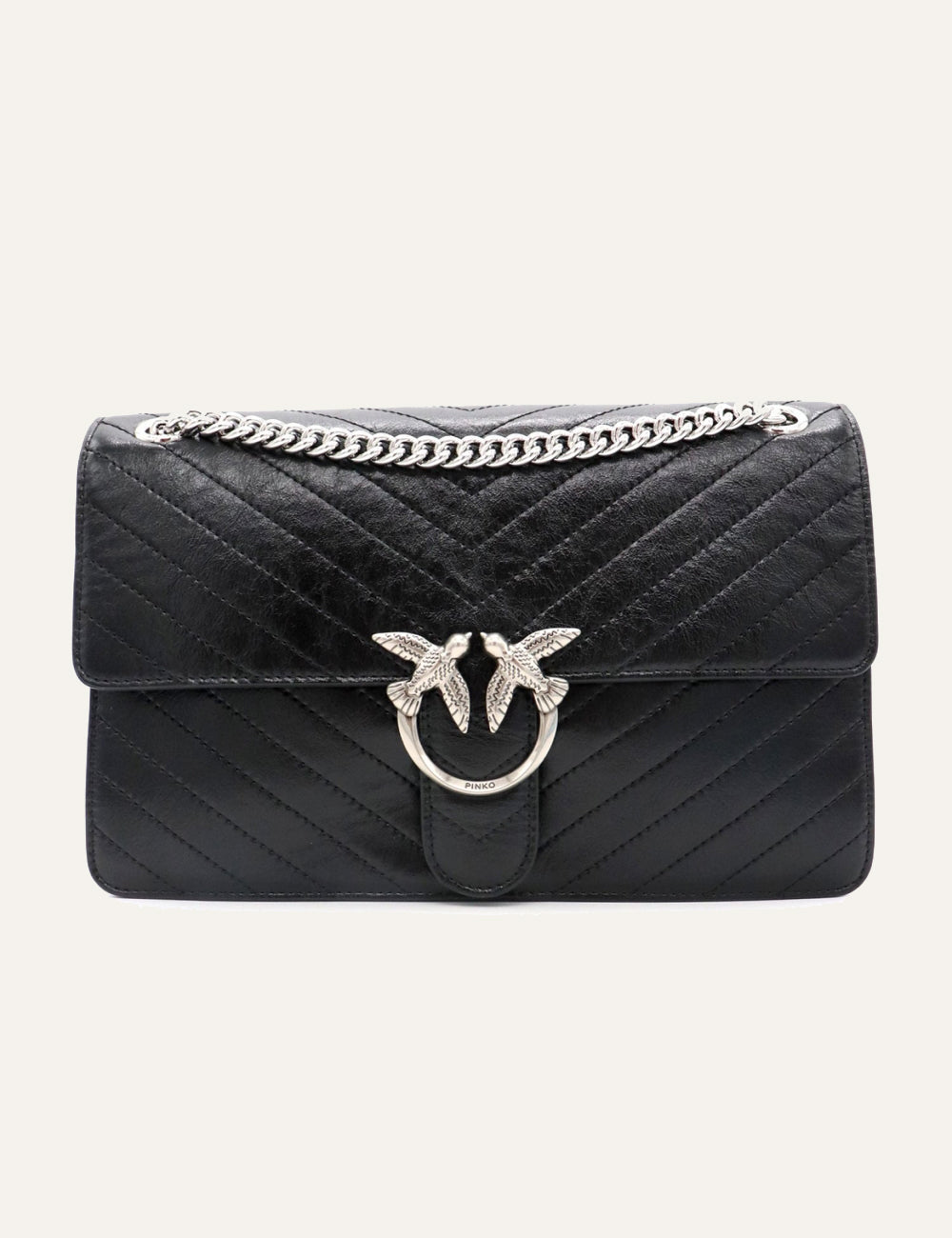 PINKO LOVE ONE LIGHT CLASSIC VITELLO WRINKLE FLAT CHEVRON