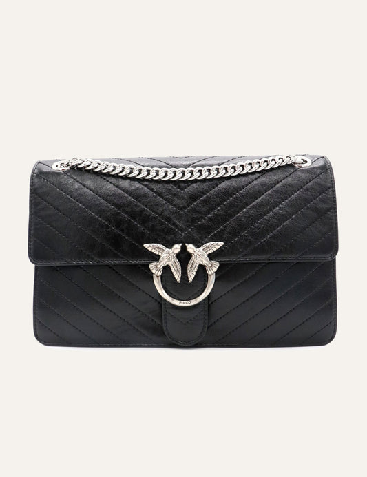 PINKO LOVE ONE LIGHT CLASSIC VITELLO WRINKLE FLAT CHEVRON
