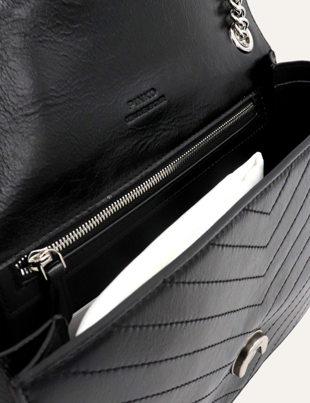 PINKO LOVE ONE LIGHT CLASSIC VITELLO WRINKLE FLAT CHEVRON