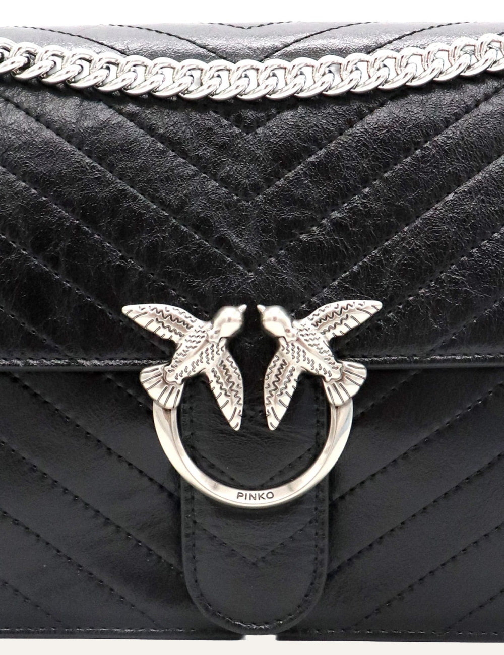 PINKO LOVE ONE LIGHT CLASSIC VITELLO WRINKLE FLAT CHEVRON