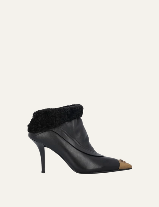 PINKO BOOTIES WITH FAUX FUR AND METAL TOE  BLACK