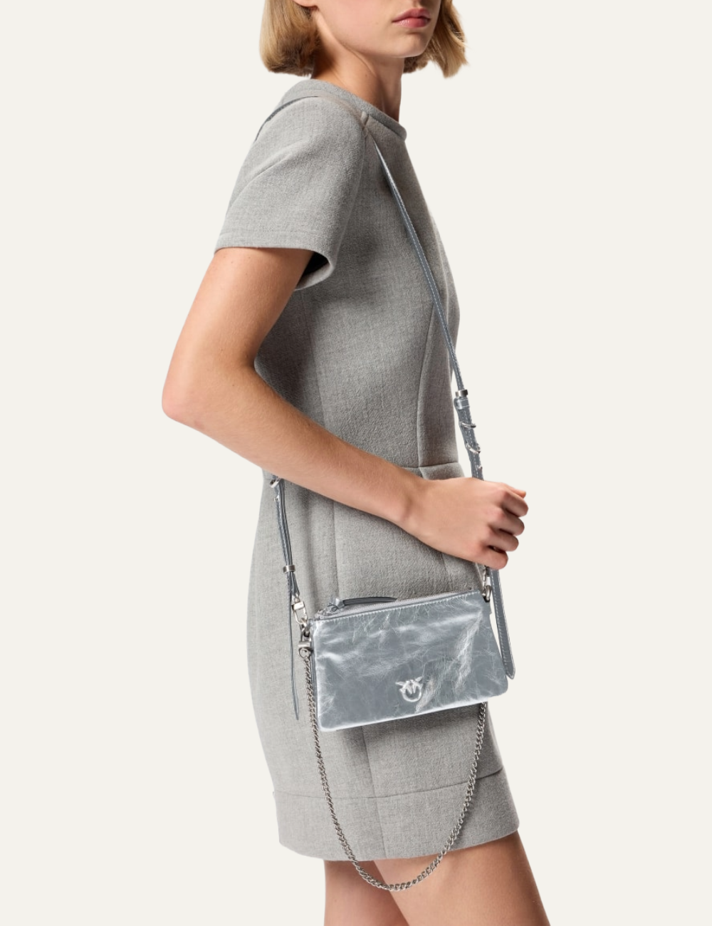 PINKO DOUBLE MINI BAG IN USED LAMINATED LEATHER