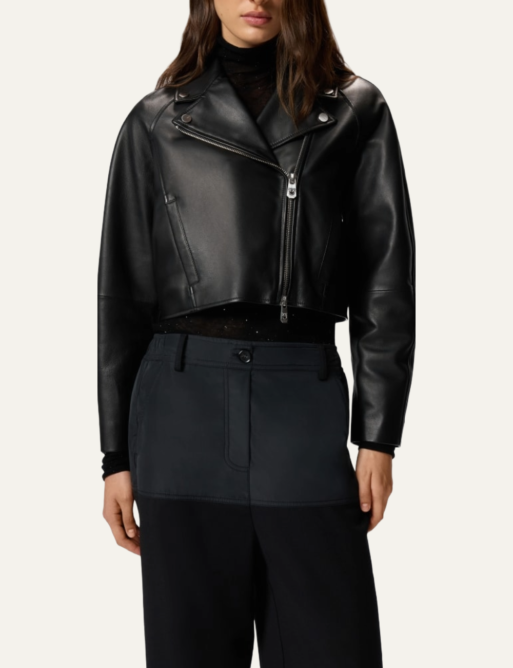 PINKO CROPPED NAPPA LEATHER BIKER JACKET
