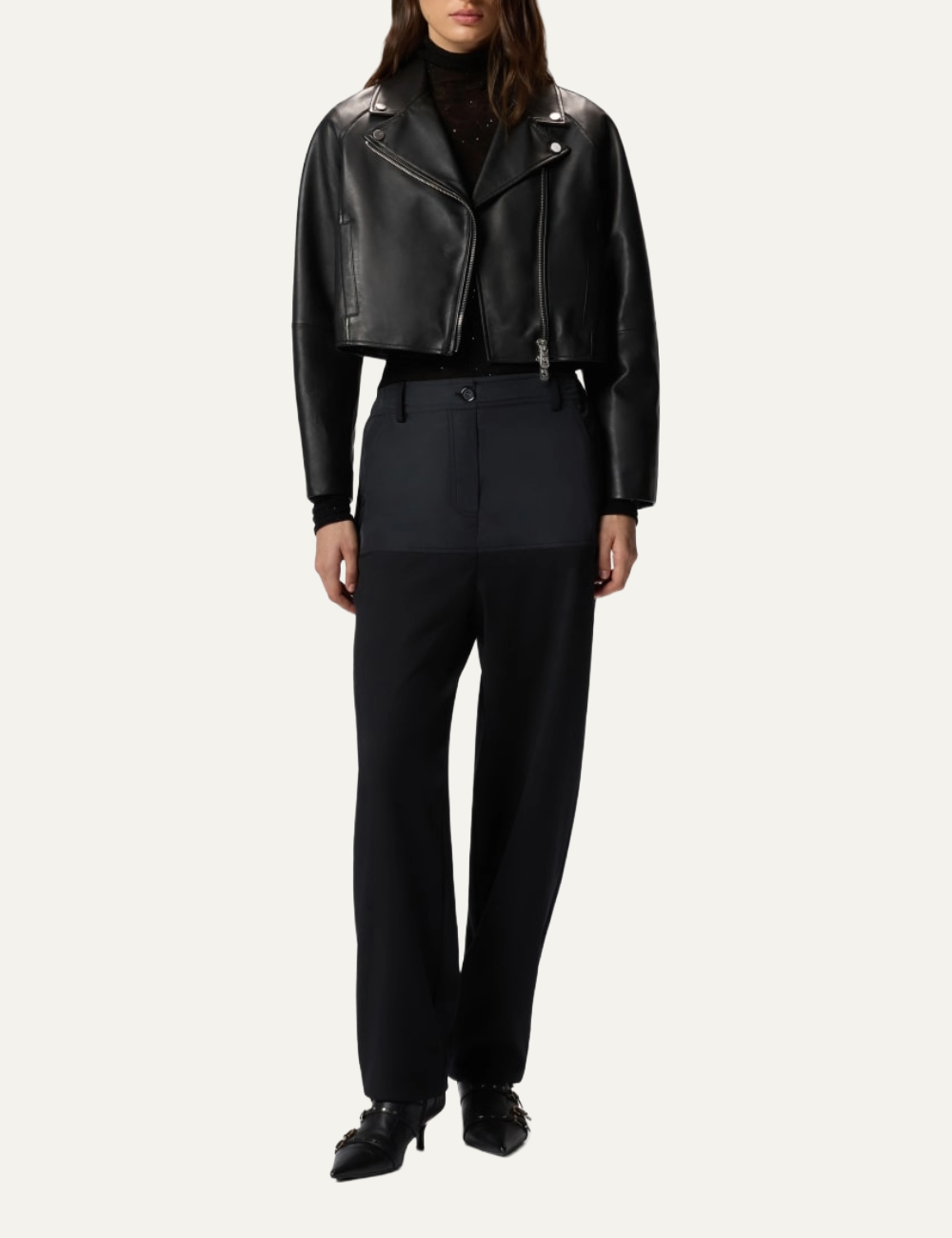 PINKO CROPPED NAPPA LEATHER BIKER JACKET