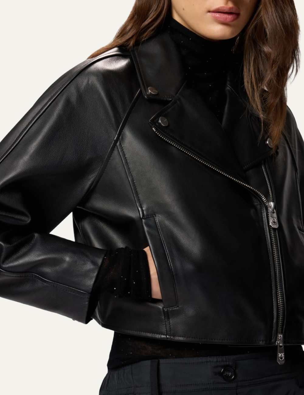 PINKO CROPPED NAPPA LEATHER BIKER JACKET