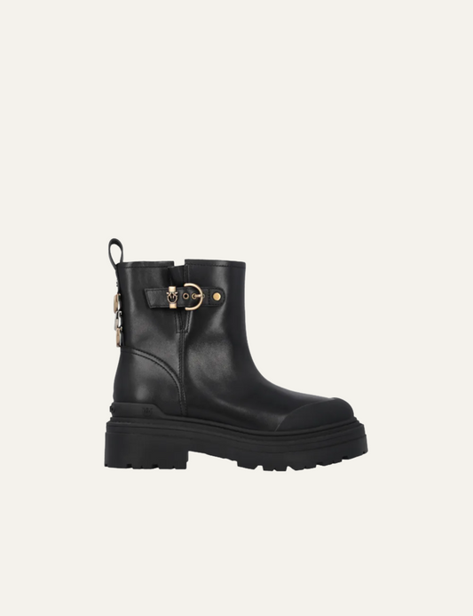 PINKO LEATHER BOOT CALF BLACK