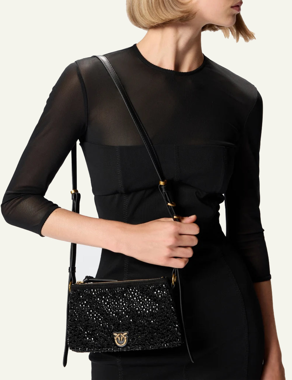 PINKO DOUBLE MINI FULL STRASS BAG