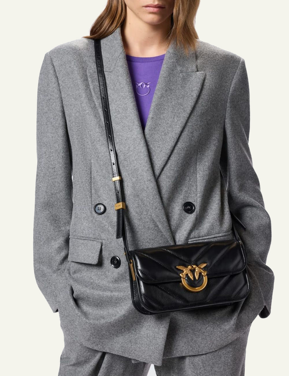 PINKO LOVE BOX BAGUETTE BLACK BAG