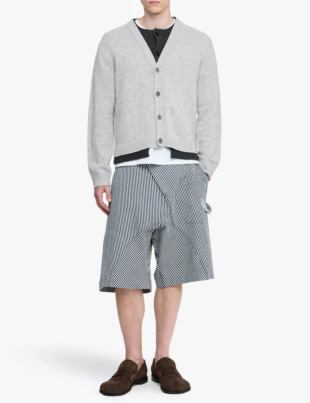 JWANDERSON CONTRAST LAYERED CARDIGAN CHARCOAL MELANGE