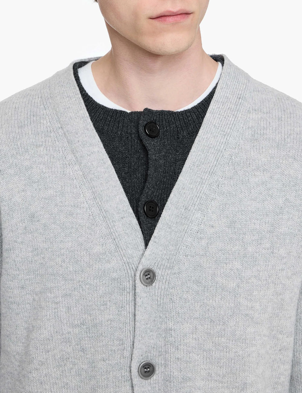 JWANDERSON CONTRAST LAYERED CARDIGAN CHARCOAL MELANGE