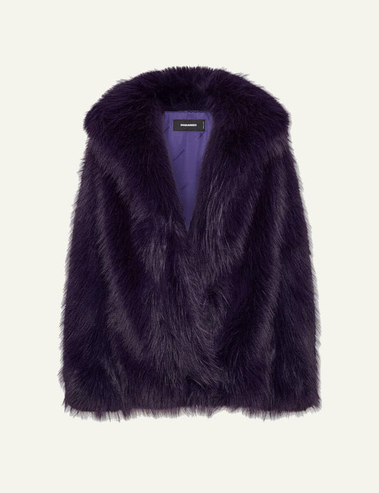 DSQUARED FAUX FUR COAT IN PURPLE