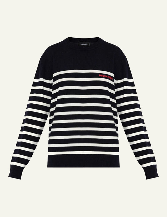 DSQUARED2 STRIPED CREWNECK SWEATER IN NAVY BLUE