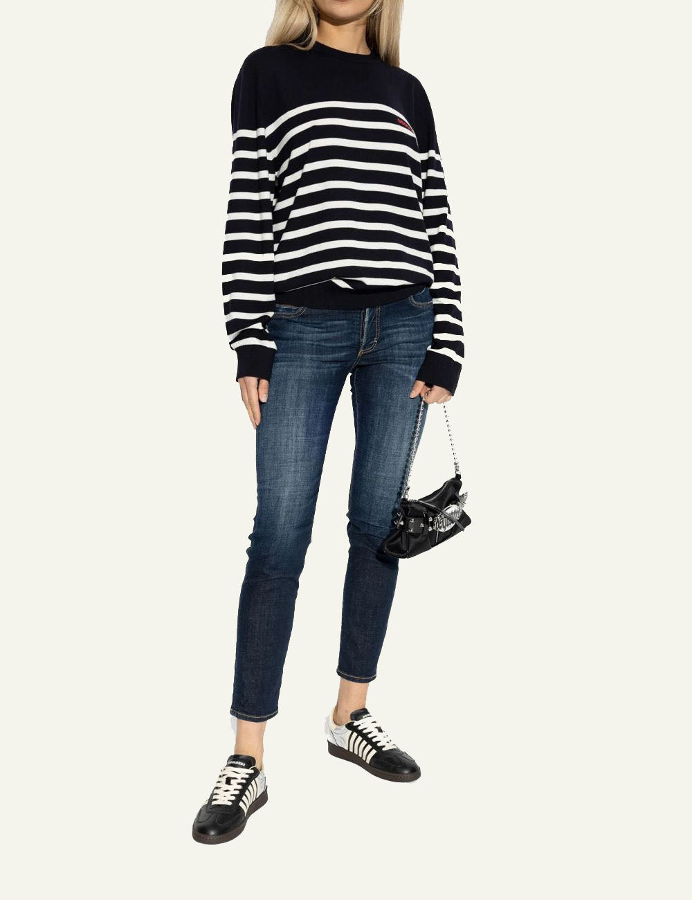 DSQUARED2 STRIPED CREWNECK SWEATER IN NAVY BLUE