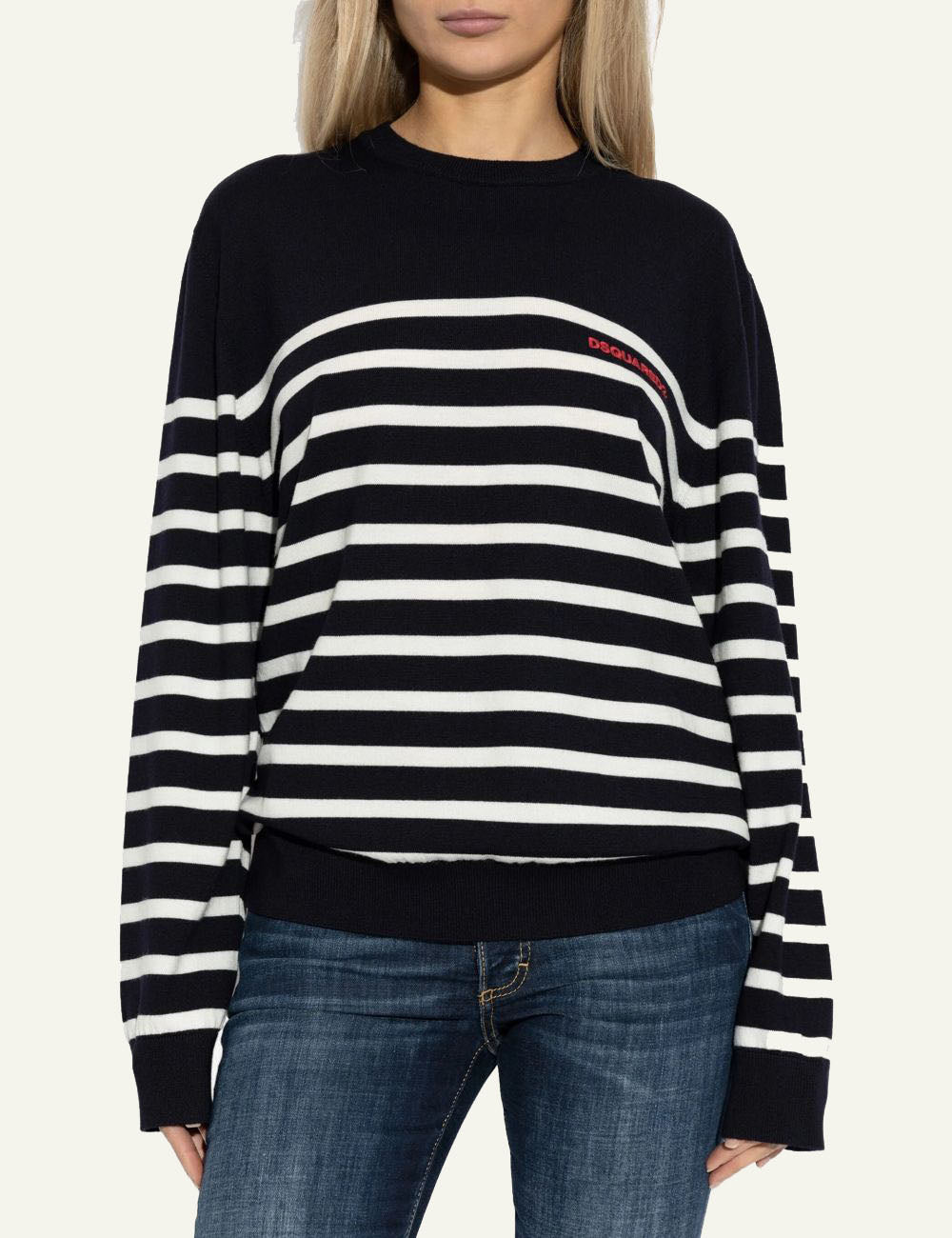 DSQUARED2 STRIPED CREWNECK SWEATER IN NAVY BLUE