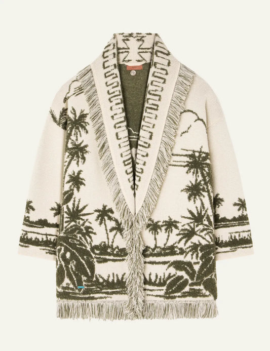 ALANUI PALM GROVE TALES CARDIGAN IVORY-OLIVE