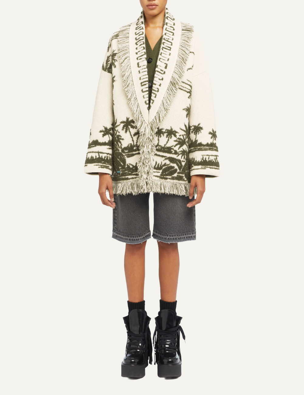 ALANUI PALM GROVE TALES CARDIGAN IVORY-OLIVE